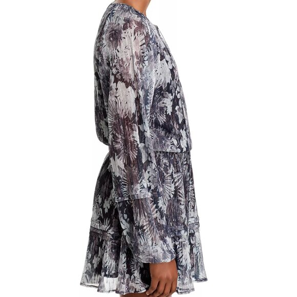 395$ Ramy Brook Floral Twilight Aaliyah Metallic Blouson Dress Size XS Dove Gray - Picture 2 of 5